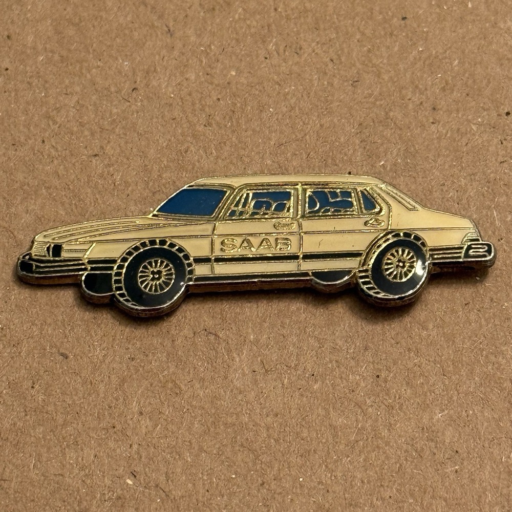 Saab 900 Gold Automobile Swedish European Car Lapel Pin VTG